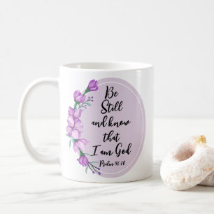 Psalm 46:10 Seien Sie still und kennen Lila Blüten Kaffeetasse
