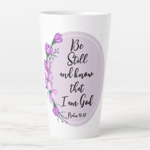 Psalm 46:10 Seien Sie still und kennen Lila Blüten Milchtasse