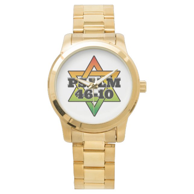 Psalm 46-10 - Überwachung mit Gold Armbanduhr (Vorderseite)