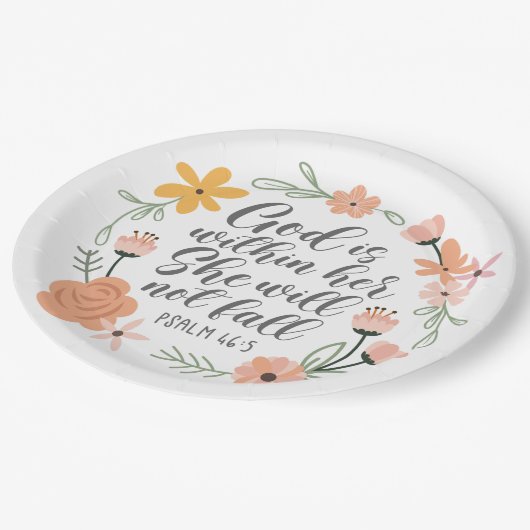 Psalm 46:5 Gott ist in ihr, sie wird nicht fallen Pappteller (Schrägansicht)