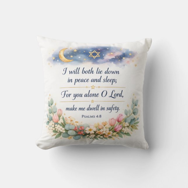 Psalm 4:8 Bedroom Wall Art, Messianic Jewish Gift Kissen (Vorderseite)