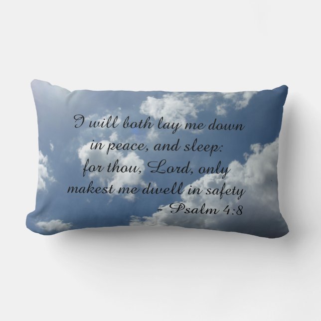 Psalm 4:8 Pillow with cloud background. Bilingual  Lendenkissen (Vorderseite)