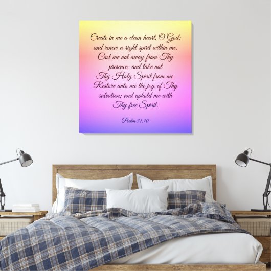 Psalm 51:10-12 Canvas Print Leinwanddruck (Insitu (Schlafzimmer))