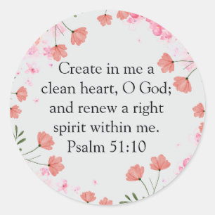 Psalm 51:10 Christlich in Me Pink, floral Runder Aufkleber