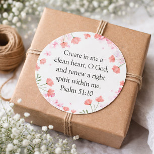 Psalm 51:10 Christlich in Me Pink, floral Runder Aufkleber