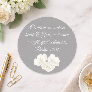 Psalm 51:10 Christliche, weiße Blüte Runder Aufkleber