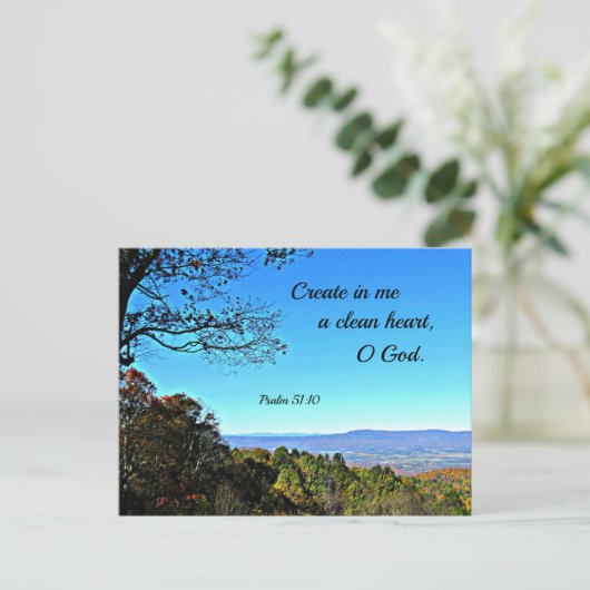 Psalm 51:10 Erstelle mir ein sauberes Herz. Postkarte (Stehend Vorderseite)