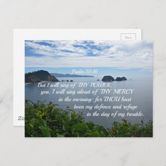 Psalm 59:16 Aber ich werde von deinem Power singen Postkarte (Vorne/Hinten)