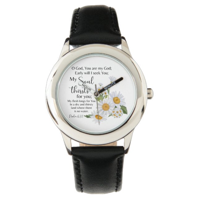 Psalm 63:1 Bibelschrift - Kamille Blume Armbanduhr (Vorderseite)