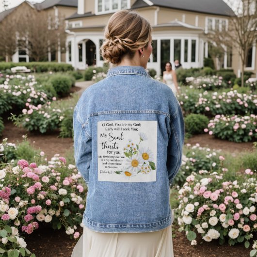 Psalm 63:1 Bibelschrift - Kamille Blume Jeansjacke (Hochzeit Rückseite)