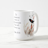 Psalm 65:5 Bibelschrift: Du antwortest auf Blackbi Kaffeetasse (VorderseiteRechts)