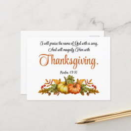 Psalm 69:30 Erntedank Scripture Pumpkin Herbst Feiertagspostkarte