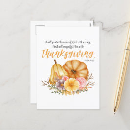 Psalm 69:30 Erntedank Verse Pumpkin Fall Blume Feiertagspostkarte