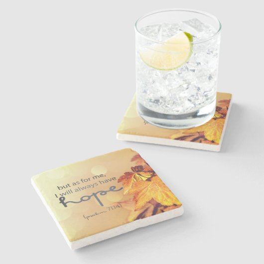 Psalm 71:14 Ich werde immer HOPE Maple Blätter Steinuntersetzer (Seitenansicht)