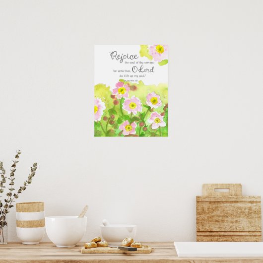 Psalm 86 Scripture Bible Verse Pink Flowers Poster (Küche)