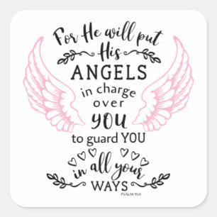 Psalm 91:11 Bibelschrift Verse Angels Guardian Quadratischer Aufkleber