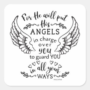 Psalm 91:11 Bibelschrift Verse Angels Guardian Quadratischer Aufkleber