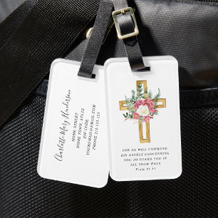 Psalm 91:11 Bibelvers religiöse Pfingstrosen Kreuz Gepäckanhänger