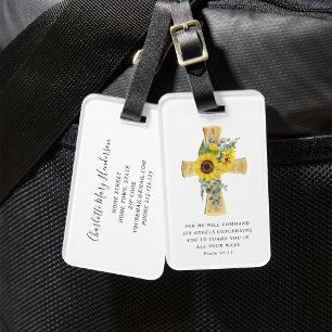 Psalm 91:11 Bibelvers religiöse Sonnenblumen Kreuz Gepäckanhänger