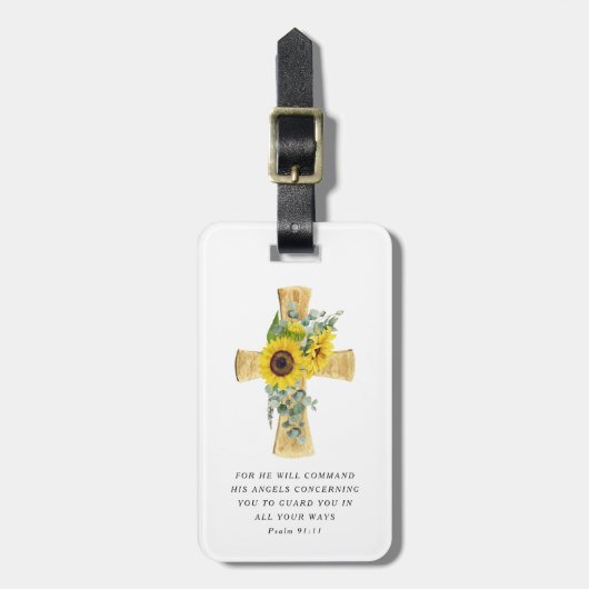 Psalm 91:11 Bibelverse Religiöse Sonnenblumen Kreu Gepäckanhänger (Vorderseite vertikal)