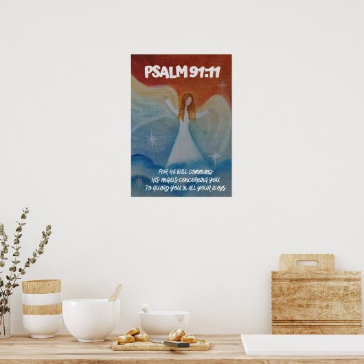 Psalm 91:11 Er wird seine Engel befehligen Poster (Küche)