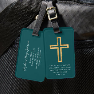 Psalm 91:11 Gesegnetes grünes religiöses Kreuz Gepäckanhänger