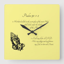 Psalm 91:1-2 Gelb Quadratische Wanduhr