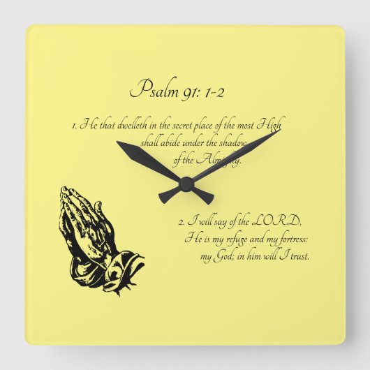 Psalm 91:1-2 Gelb Quadratische Wanduhr (Vorderseite)