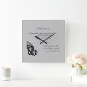 Psalm 91:1-2 Grau Quadratische Wanduhr (Zuhause)