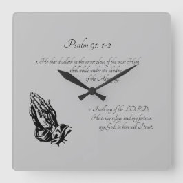 Psalm 91:1-2 Grau Quadratische Wanduhr