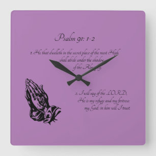 Psalm 91:1-2 lila quadratische wanduhr