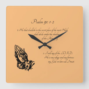 Psalm 91:1-2 Orange Quadratische Wanduhr