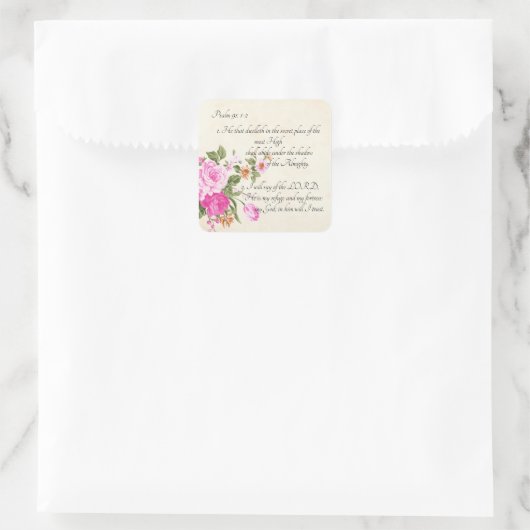 Psalm 91:1-2 quadratischer aufkleber (Tasche)