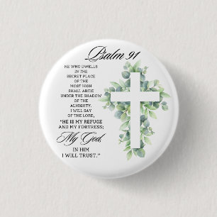 Psalm 91:1-2 Religiöses Kreuz Grünzeug Bibelvers Button