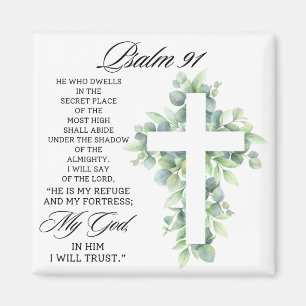 Psalm 91:1-2 Religiöses Kreuz Grünzeug Bibelvers Magnet