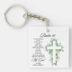 Psalm 91:1-2 Religiöses Kreuz Grünzeug Bibelvers Schlüsselanhänger