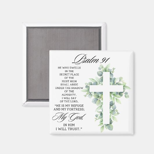 Psalm 91:1-2 Religious Cross Greenery Bible Verse Magnet (Vorderseite/Rückseite)