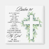Psalm 91:1-2 Religious Cross Greenery Bible Verse Magnet (Vorne)