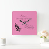 Psalm 91:1-2 Rosa Quadratische Wanduhr (Zuhause)