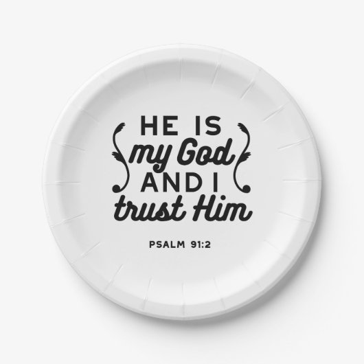 Psalm 91:2 – Vertraue auf Gott Christlicher Bibelv Pappteller (Vorderseite)