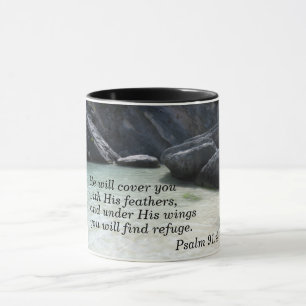 Psalm 91:4 Er wird dich mit seinen Federn bedecken Tasse
