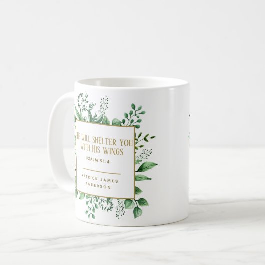 Psalm 91:4 Er wird euch Individuelle Name beschütz Kaffeetasse (Vorderseite Links)