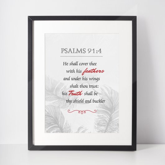 Psalm 91:4 Monochrome Federn Poster