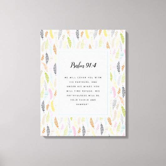 Psalm 91:4 Schrift und Federdesign Art Print Leinwanddruck (Vorderseite)