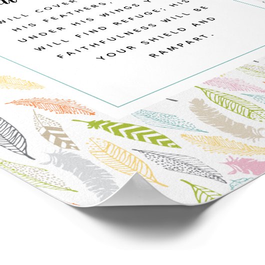 Psalm 91:4 Schrift und Federdesign Art Print Poster (Ecke)