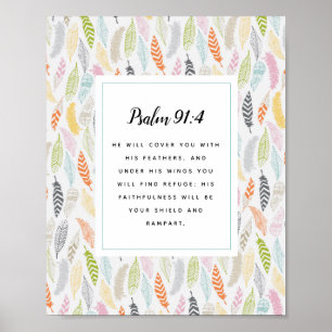 Psalm 91:4 Schrift und Federdesign Art Print Poster