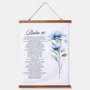 Psalm 91 Aquarell Blaue Blume Bibel Schrift Wandteppich Mit Holzrahmen