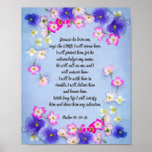 Psalm 91 auf blauem Stoff mit Blume, Plakat (Vorne)