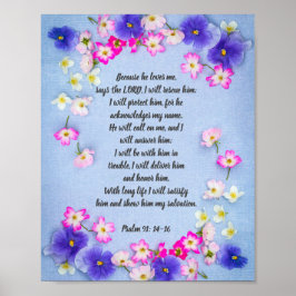 Psalm 91 auf blauem Stoff mit Blume, Plakat