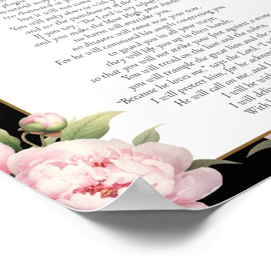 Psalm 91 Bibel Bibel Verse Bloral Schwarz Poster (Ecke)